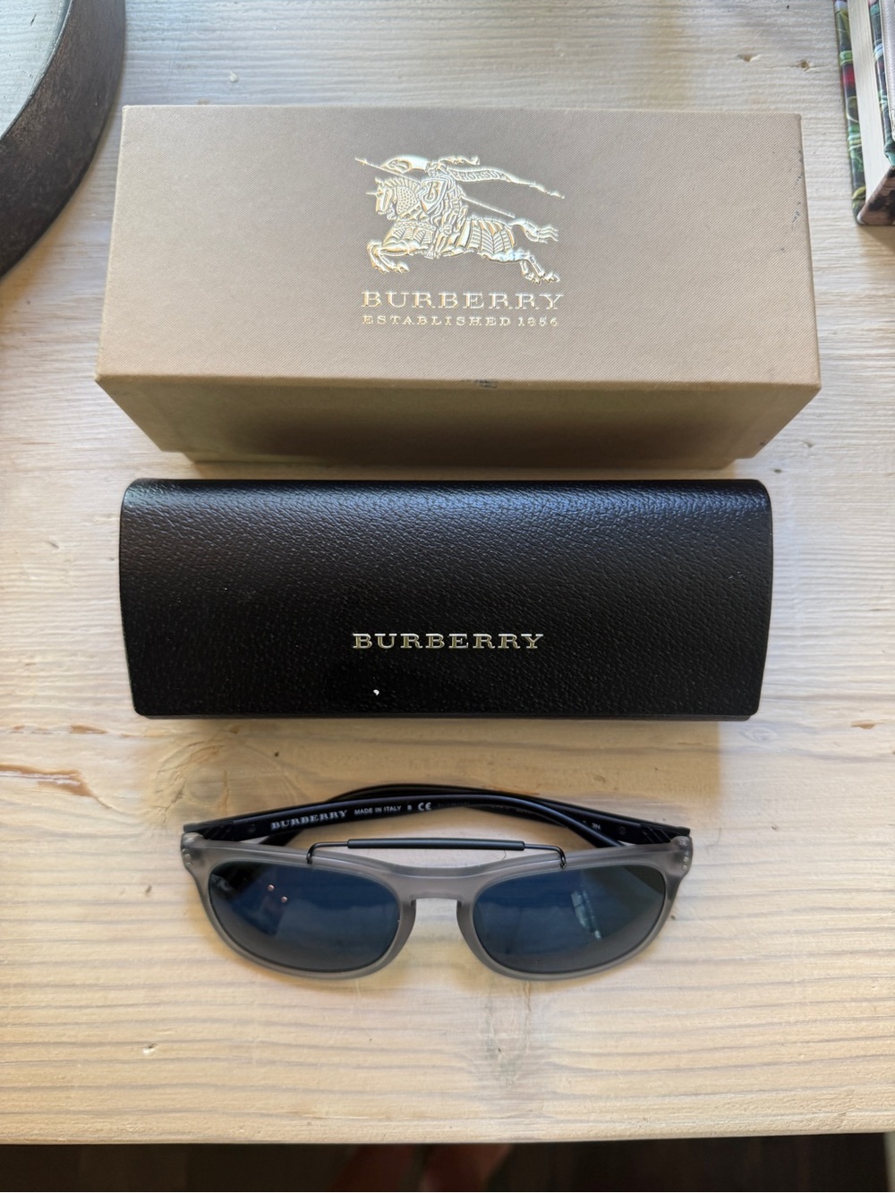 Burberry Black and Gray Sunglasses with Case